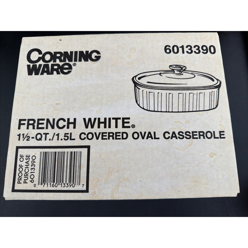 New CORNING WARE French White Covered Oval Casserole Dish 1.5 qt Glass Lid NISB